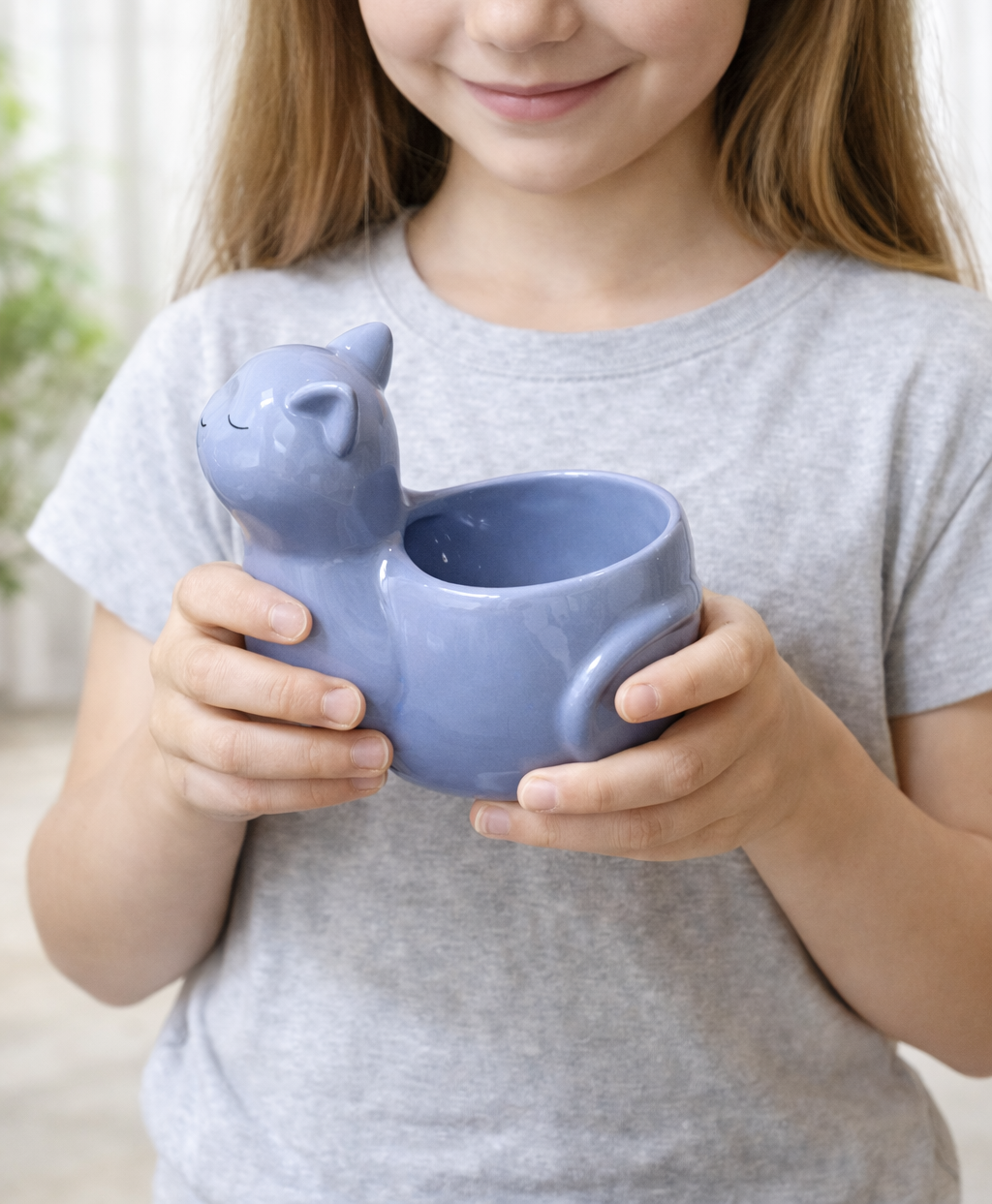 Sleepy Cat Ceramic Pot - Jasper Blue