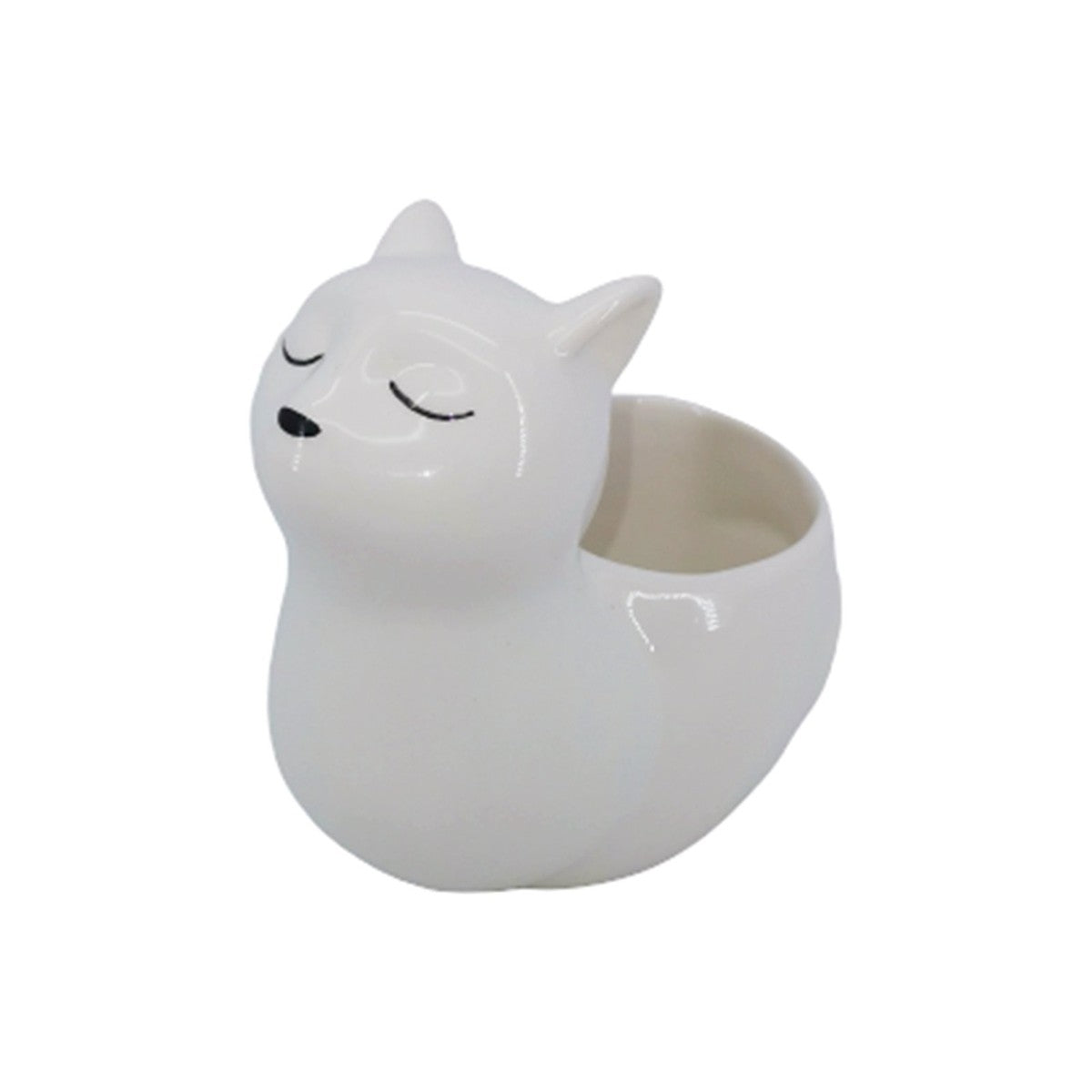 Sleepy Cat Ceramic Pot - White