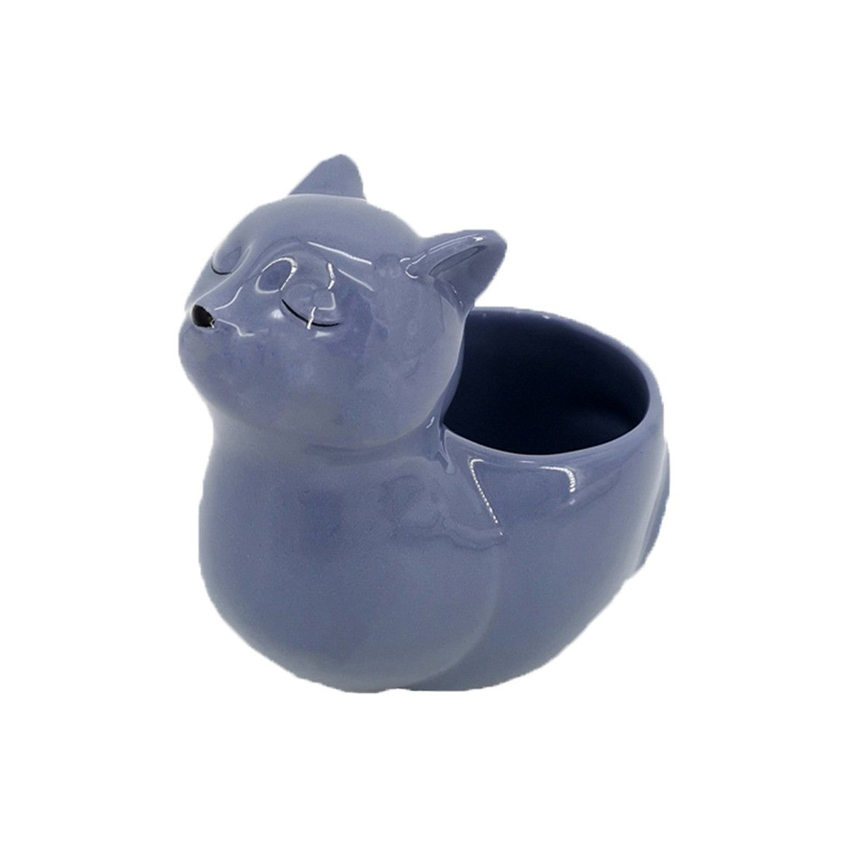 Sleepy Cat Ceramic Pot - Jasper Blue